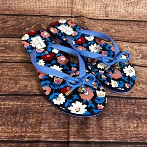 Kate Spade New York Floral Flip Flops Blue Bow Spade Charm Womens Size 7M